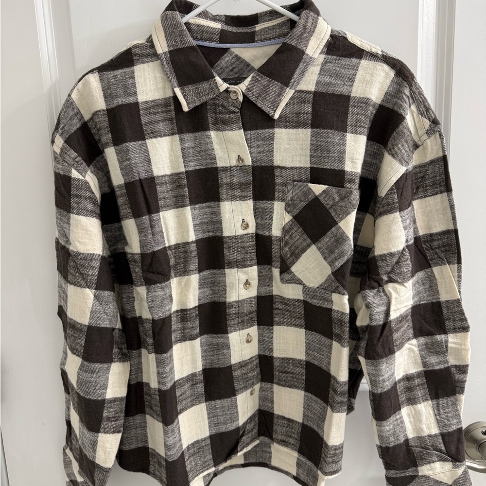 Women's Scotch & Soda Monochrome Brown and Cream Checkered Shirt, Size L